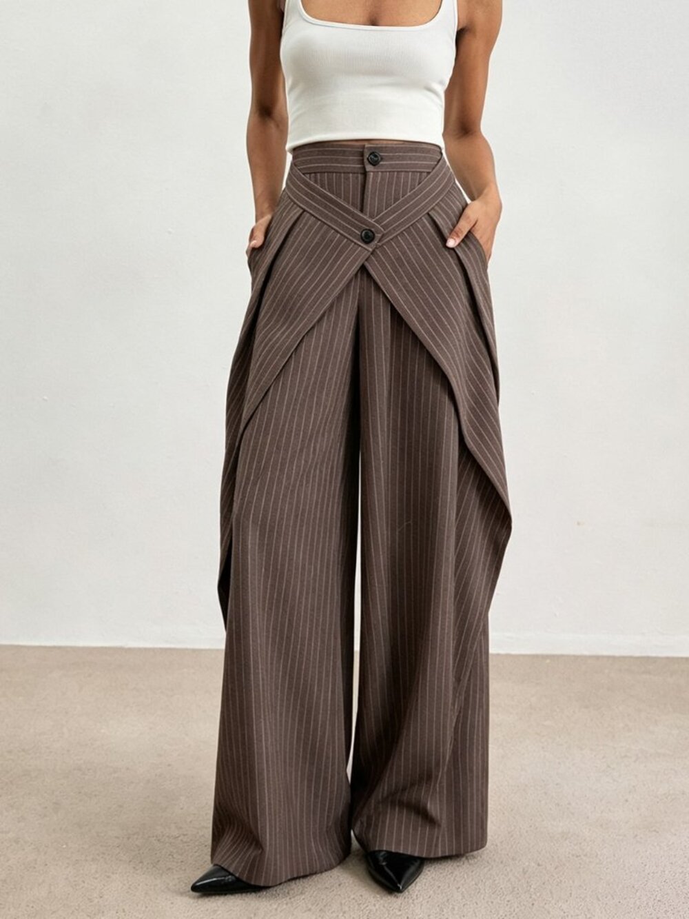 Brown Casual Women's Striped Long Pants